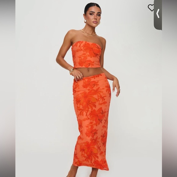 SET Princess Polly Leon orange strapless Hawaiian 90s stretch skirt bodycon 8 L - Picture 1 of 6